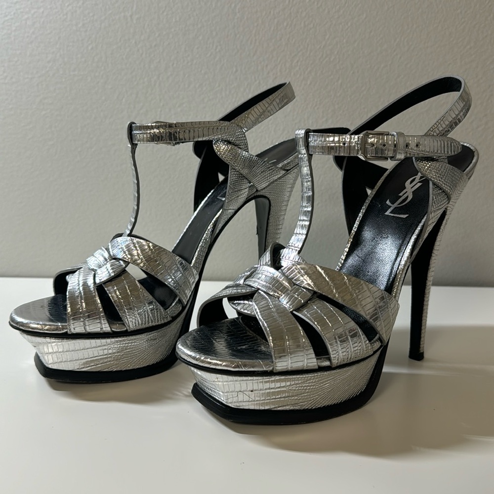 YSL Saint Laurent Tribute Silver 37 -  5.5” heel version